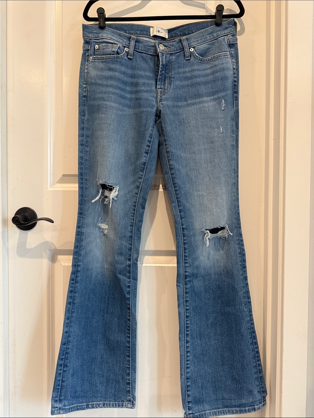 7 For All Mankind Distressed Boot Cut Jeans in Dream